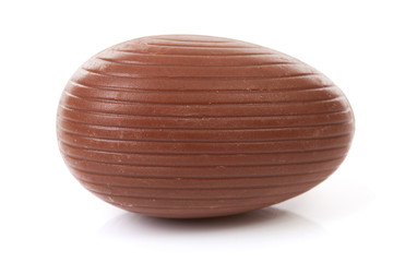 one big brown chocolate easter egg over white background