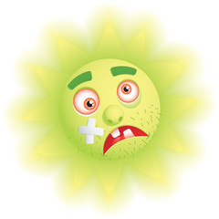 Unshaven sun with hangover and a fight.  Vector EPS 8.