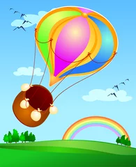 Papier Peint photo Lavable Arc en ciel Atterrissage en montgolfière