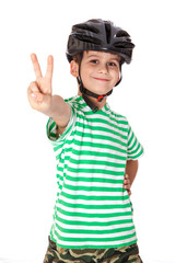 Boy bicyclist with helmet