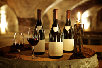 bottles in a old cellar