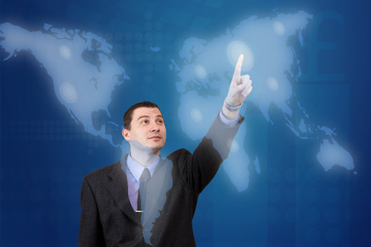 man pressing a digital map - Powered by Adobe