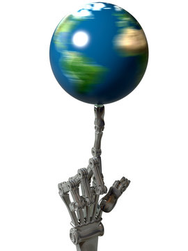 robot hand and globe