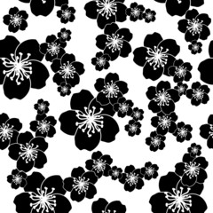 Sakura seamless black and white vector background
