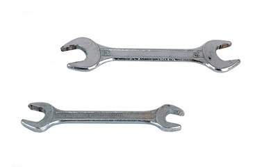 Two silver wrench, isolated on white background