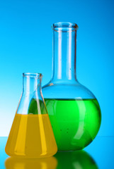 Laboratory glassware on black background