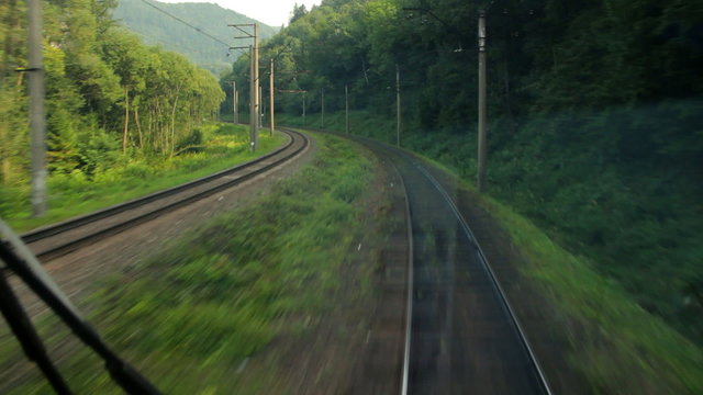 Train goes to Carpathians (view from the machinist cab)