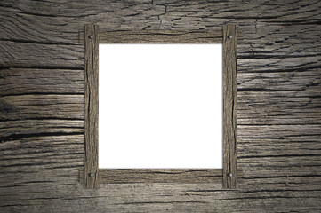 Holzrahmen auf Holzhintergrund mit weißem Freiraum für Foto