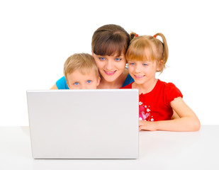 Young pretty woman is playing with her children