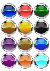 Set of colorful glossy glass and chrome buttons