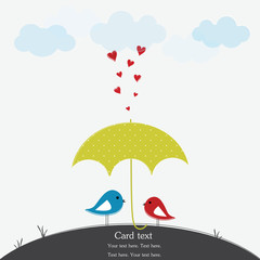 Birds under umbrella, romantic card