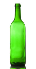 Empty green wine bottle isolated over white background
