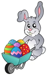 Cercles muraux Pour enfants Bunny holding wheelbarrow with eggs