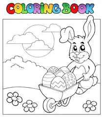 Photo sur Plexiglas Bricolage Livre de coloriage avec lapin et brouette