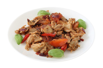 fried chicken with tomato and onion