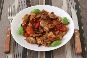 fried chicken with vegetables
