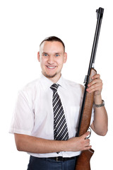 Happy Businessman with gun