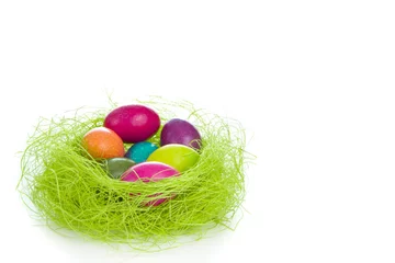 Zelfklevend Fotobehang easter eggs in nest © kubais