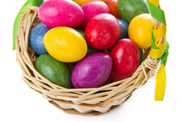 colorful easter eggs in basket