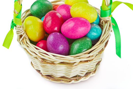 colorful easter eggs in basket