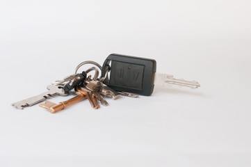 A bunch of house keys isolated on white background