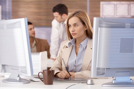 Attractive woman at computer training course