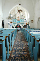 Fototapeta na wymiar Hungarian protestant church interior at Darjiu (Szekelyderzs).
