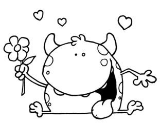 Outlined Toad Holding a Flower