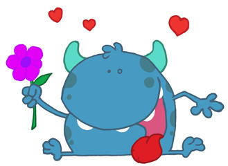 Blue Monster Holding A Yellow Flower