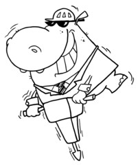 Outlined Jackhammer Hippo