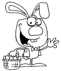 Bunny Waving And Carrying A Basket Of Easter Eggs