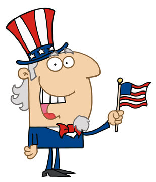 Energetic Uncle Sam Smiling And Waving A Flag