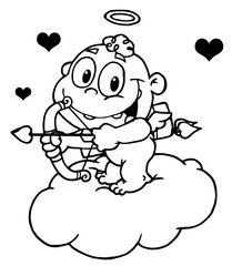 Outlined Cupid Flying With An Arrow