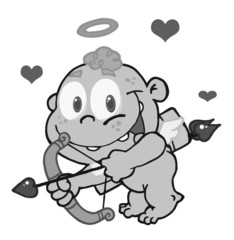 Grayscale Cupid Flying With An Arrow, Halo And Hearts