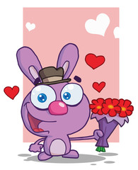 Romantic Purple Bunny Holding A Bouquet Of Valentines Flowers