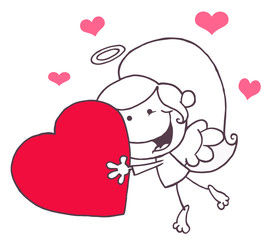 Stick Cupid Girl Flying With Heart