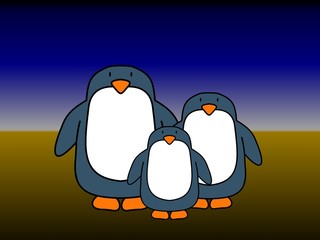 Penguin family with one child