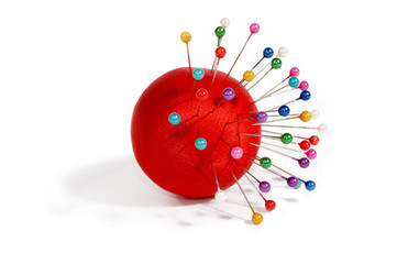 tangle with bright-colored needles