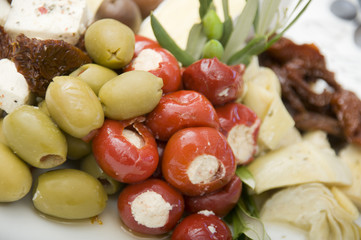 close-up of antipasto plate