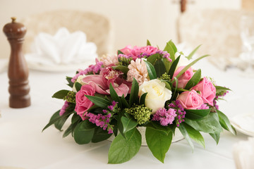 Boquet of orchid flowers and tulips