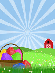 Happy Easter Egg Basket on Green Pasture