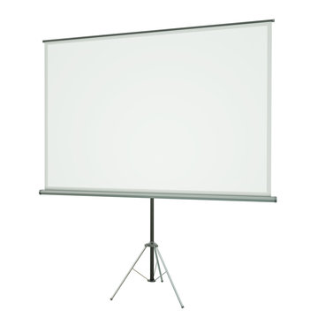Blank portable projection screen over white background