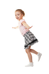 little girl shows a bird.