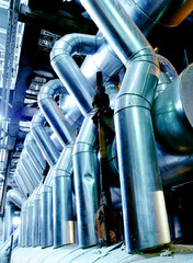 Industrial zone, Steel pipelines in blue tones