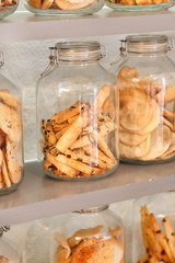 glass cookie jars in the coffee shop
