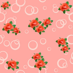 vector pink seamless texture with roses and circles
