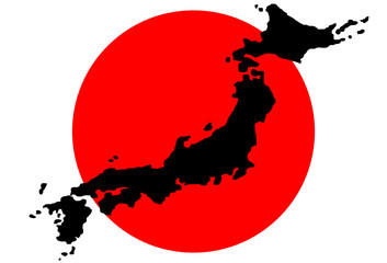 Mapa de Japon con la bandera al fondo