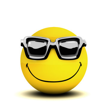 3d Smiley wears sunglasses in  the summer