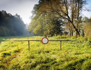 No vehicles sign in the country