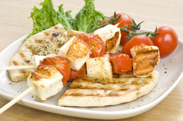 grilled cheese(haloumi) and tomato souvlaki